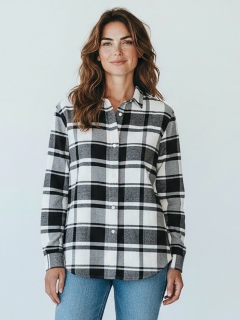 Frank & Eileen Finbar 100% Cotton Black White Plaid Button-Down